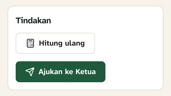 Tombol Hitung ulang dan Ajukan ke Ketua pada periode gaji