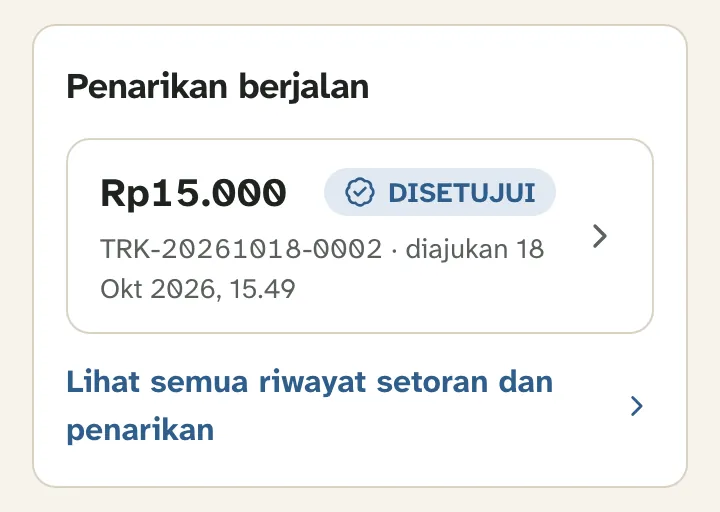 Penarikan berjalan berstatus DISETUJUI